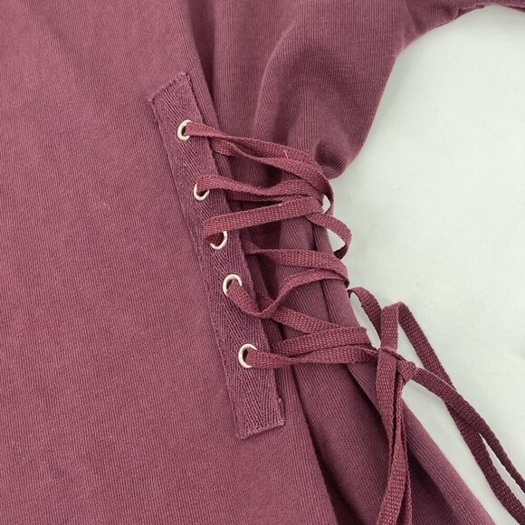 Silence + Noise Size Small Lace-Up Side Corset T-Shirt Dress Wine NWT - Picture 10 of 15